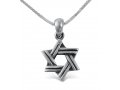 925 Sterling Silver Pendant Necklace, Star of David with Cut Line Design