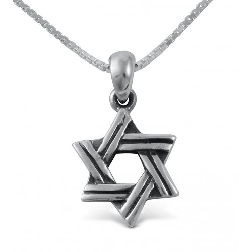 925 Sterling Silver Pendant Necklace, Star of David with Cut Line Design