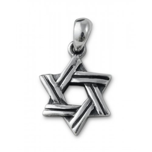 925 Sterling Silver Pendant Necklace, Star of David with Cut Line Design