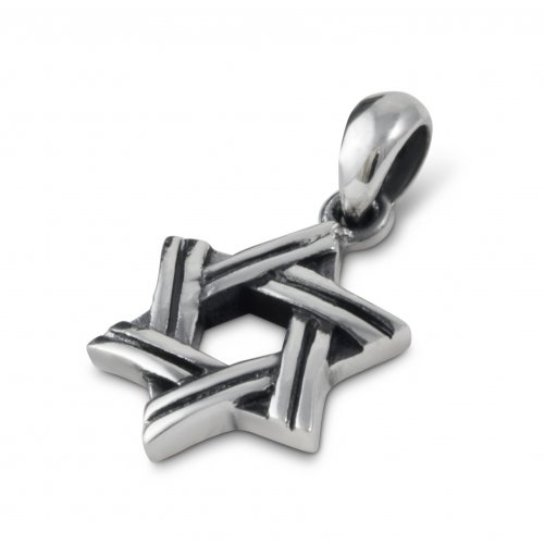 925 Sterling Silver Pendant Necklace, Star of David with Cut Line Design