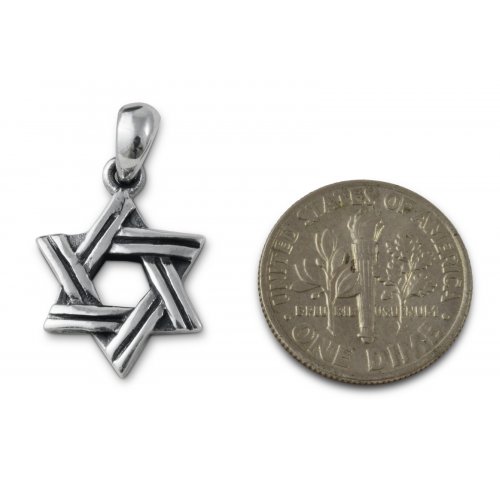 925 Sterling Silver Pendant Necklace, Star of David with Cut Line Design