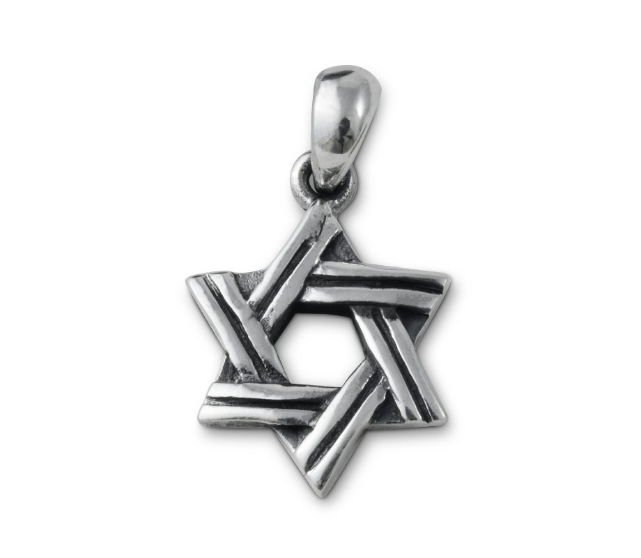 925 Sterling Silver Pendant Necklace, Star of David with Cut Line Design