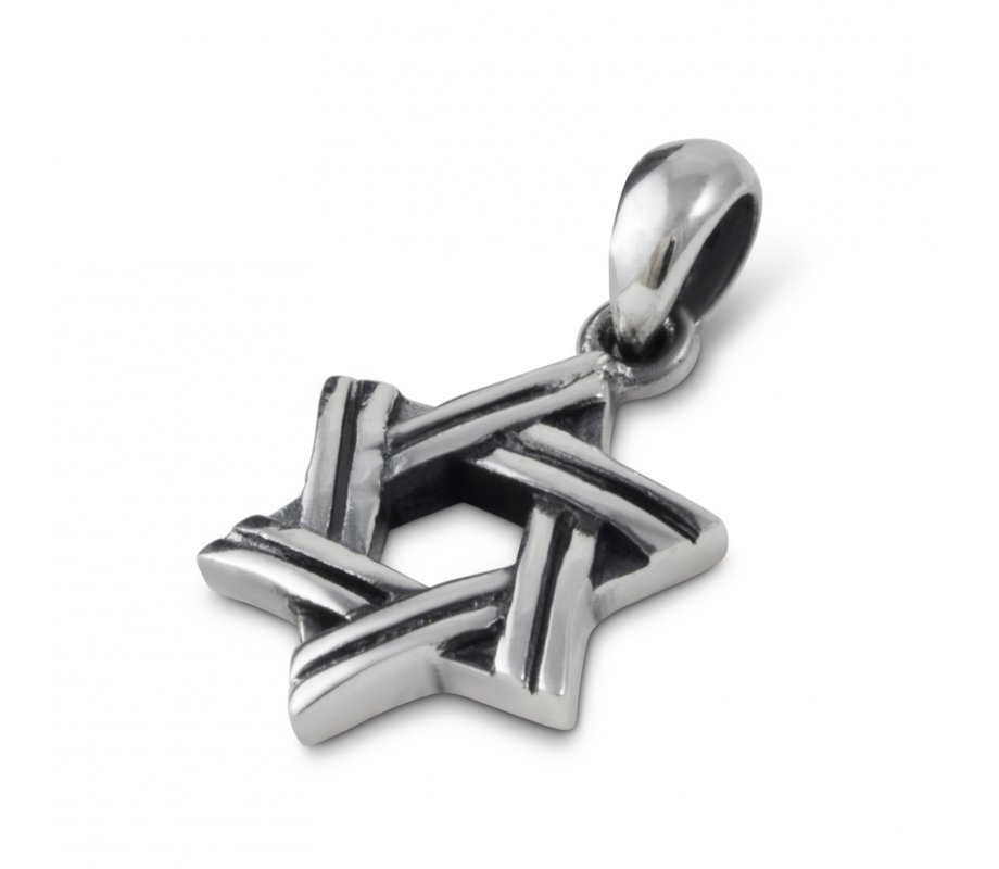 925 Sterling Silver Pendant Necklace, Star of David with Cut Line Design