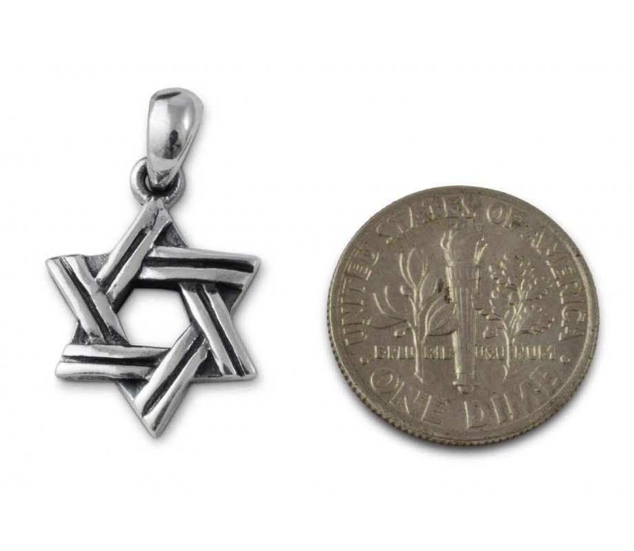 925 Sterling Silver Pendant Necklace, Star of David with Cut Line Design