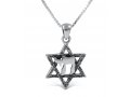 925 Sterling Silver Pendant Necklace, Star of David with Hebrew Chai Letters