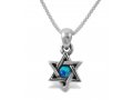 925 Sterling Silver Pendant Necklace, Star of David with Small Cultured Opal