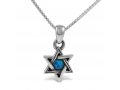 925 Sterling Silver Pendant Necklace, Star of David with Small Cultured Opal