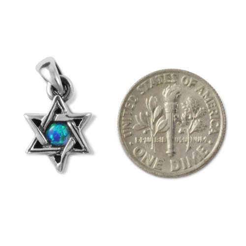 925 Sterling Silver Pendant Necklace, Star of David with Small Cultured Opal