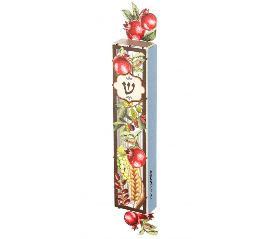 Acrylic Mezuzah Case, 7 Species of Israel Design - Dorit Judaica