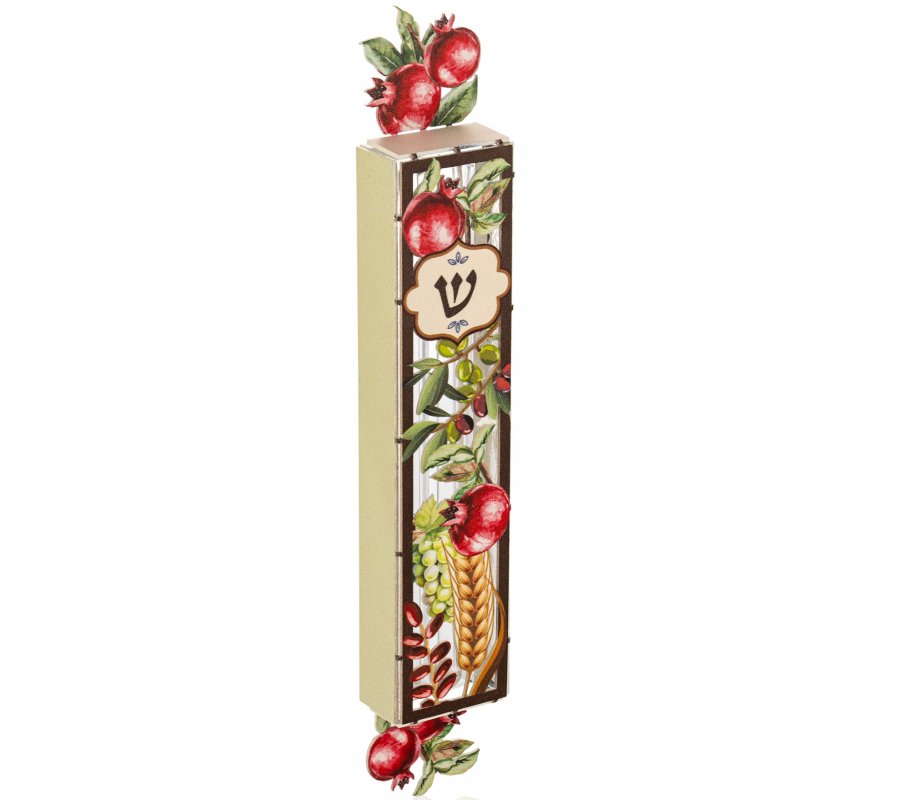 Acrylic Mezuzah Case, 7 Species of Israel Design - Dorit Judaica