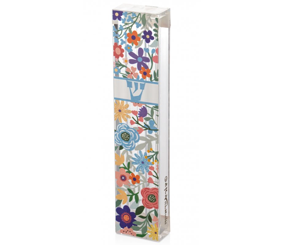 Acrylic Mezuzah Case, Colorful Floral Theme - Dorit Judaica