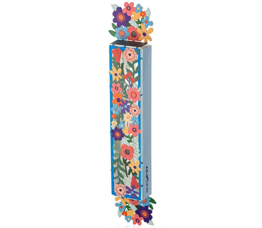Acrylic Mezuzah Case, Pastel Floral Design - Dorit Judaica