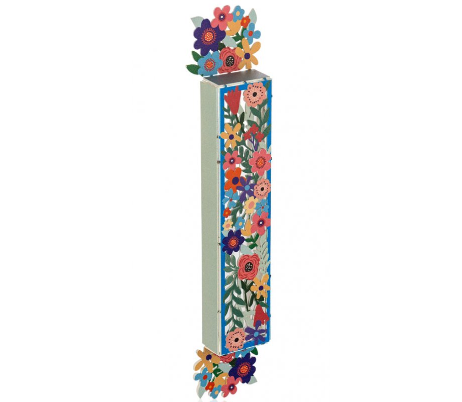 Acrylic Mezuzah Case, Pastel Floral Design - Dorit Judaica