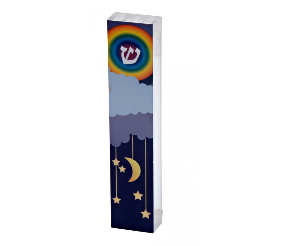 Acrylic Mezuzah Case, Stars and Moon Design - Dorit Judaica