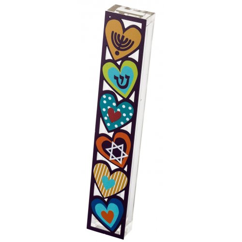 Acrylic Mezuzah Case with Colorful Heart Design - Dorit Judaica