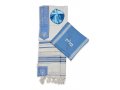 Acrylic Prayer Shawl Set Powder Blue and Silver with Menorah and Bible Words  Ateret