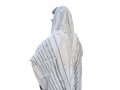 Acrylic Tallit Prayer Shawl with Light Blue and Silver Stripes  Noam