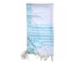 Acrylic Tallit Prayer Shawl with Turquoise and Silver Stripes  Noam