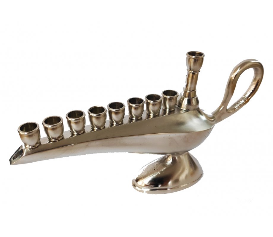 Adaddin Lamp Hanukkah Menorah Pewter, Small, 7 Inches - For Candles