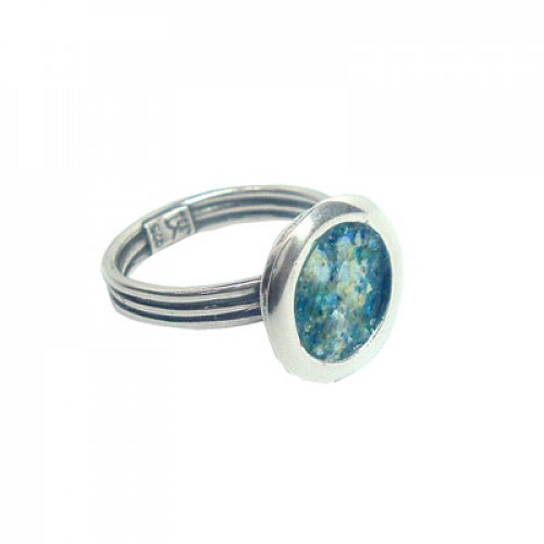 Adjustable Silver Ring with Roman Glass