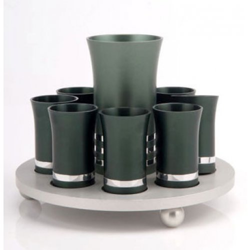 Agayof Kiddush Cup Set in Green and Silver