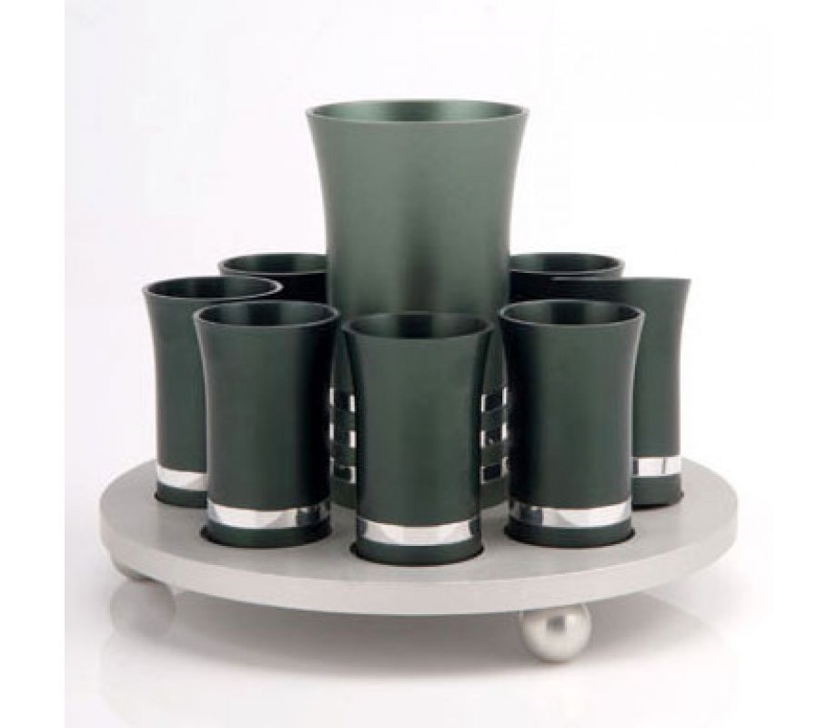 Agayof Kiddush Cup Set in Green and Silver