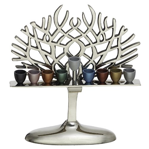 Aluminum Chanukah Menorah With Branches and Colorful Cups