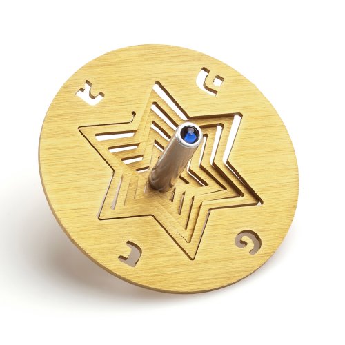 Aluminum Hanukkah Dreidel and Stand, Star of David, Gold - Adi Sidler