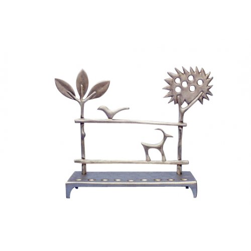 Aluminum Hanukkah Menorah - Trees and Deer by Shraga Landesman