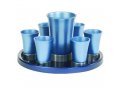 Aluminum Kiddush Goblet and Six Cups with Tray, Metallic Colors - Yair Emanuel