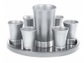 Aluminum Kiddush Goblet and Six Cups with Tray, Metallic Colors - Yair Emanuel