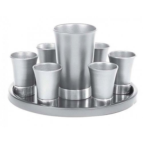 Aluminum Kiddush Goblet and Six Cups with Tray, Metallic Colors - Yair Emanuel