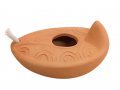 Ancient Biblical Clay Oil Lamp Decorated with Leaf Engravings
