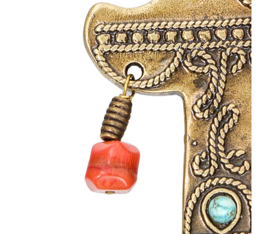 Ancient Brass Wall Good Luck Hamsa, Colored Beads - Replica of Israel Museum Item