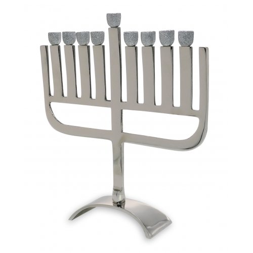 Angular Decorative Menorah of Aluminum with Sparkling Silver Cups - 12.5 Inches