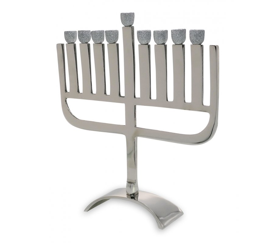 Angular Decorative Menorah of Aluminum with Sparkling Silver Cups - 12.5 Inches