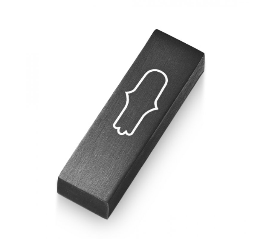 Anodized Aluminum Car Mezuzah Black, Engraved Hamsa - Adi Sidler