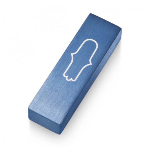 Anodized Aluminum Car Mezuzah Blue, Engraved Hamsa - Adi Sidler