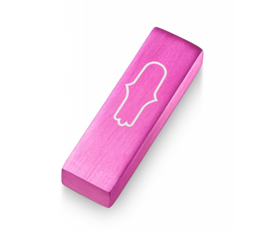 Anodized Aluminum Car Mezuzah Pink, Engraved Hamsa - Adi Sidler