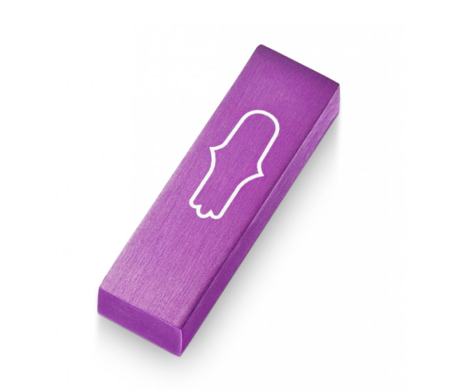 Anodized Aluminum Car Mezuzah Purple, Engraved Hamsa - Adi Sidler