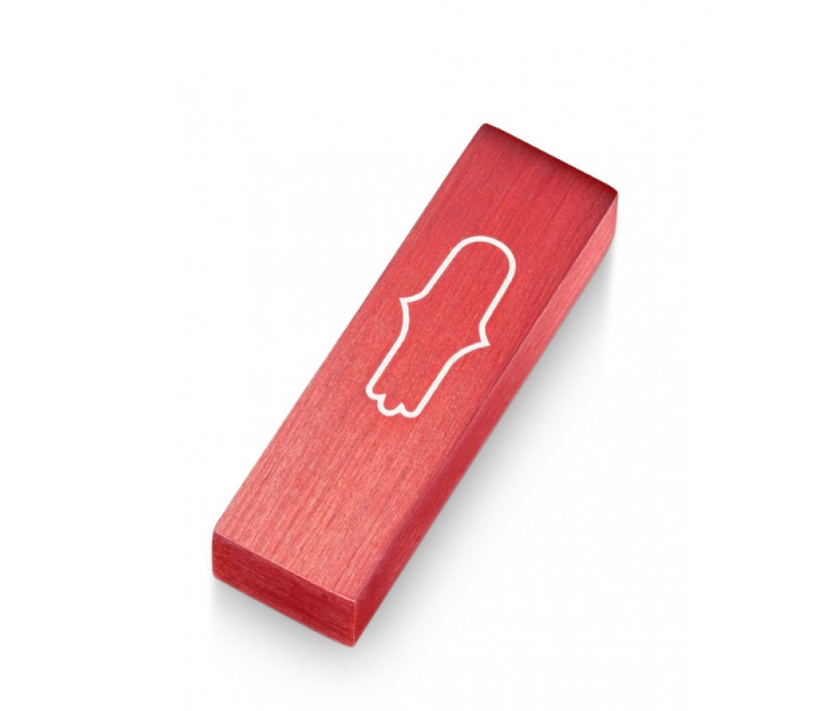 Anodized Aluminum Car Mezuzah Red, Engraved Hamsa - Adi Sidler