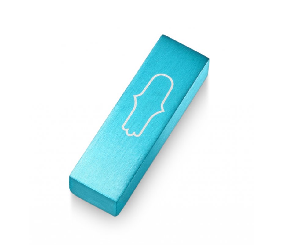 Anodized Aluminum Car Mezuzah Turquoise, Engraved Hamsa - Adi Sidler