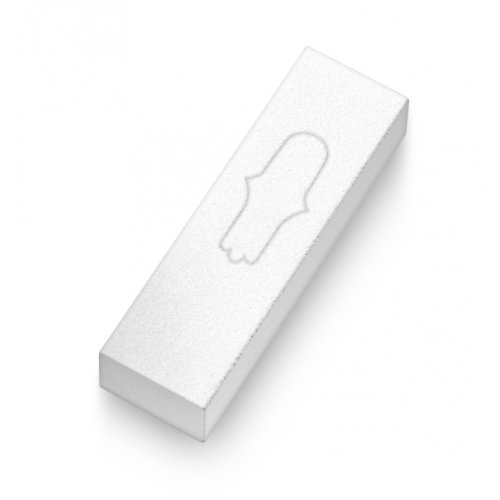 Anodized Aluminum Car Mezuzah White, Engraved Hamsa - Adi Sidler