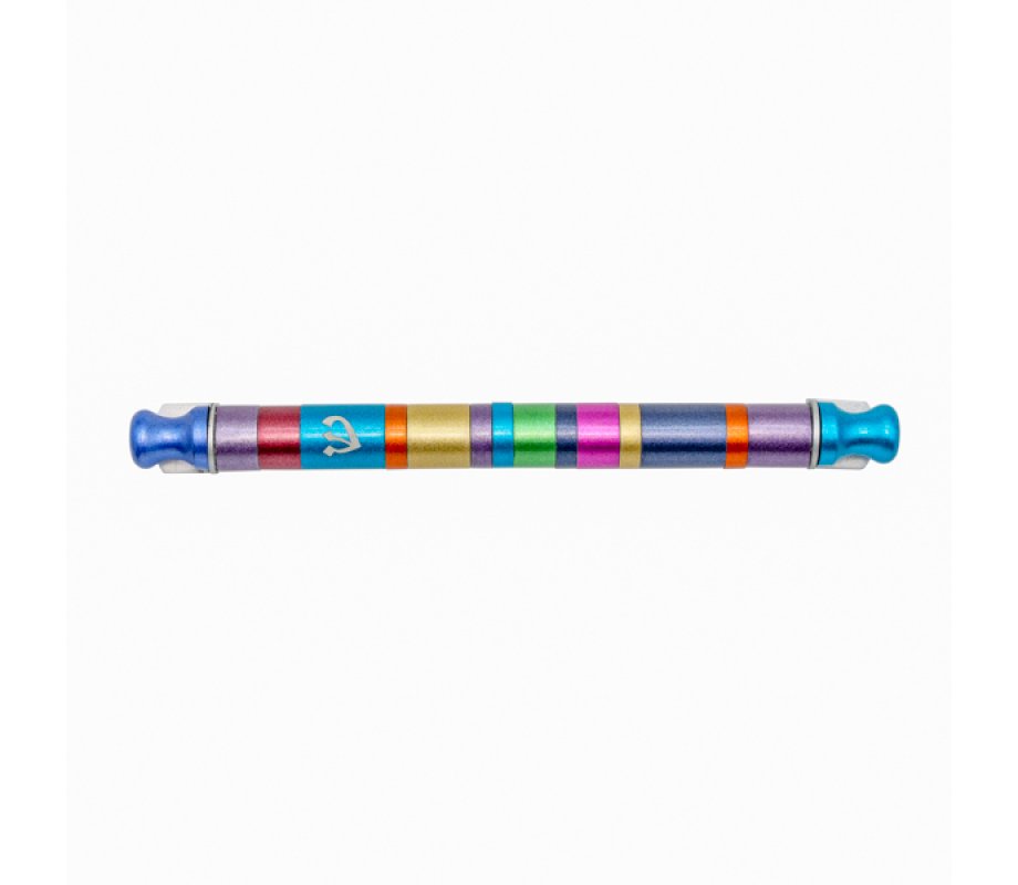 Anodized Aluminum Cylinder Mezuzah Case, Multicolor Stripes -Yair Emanuel