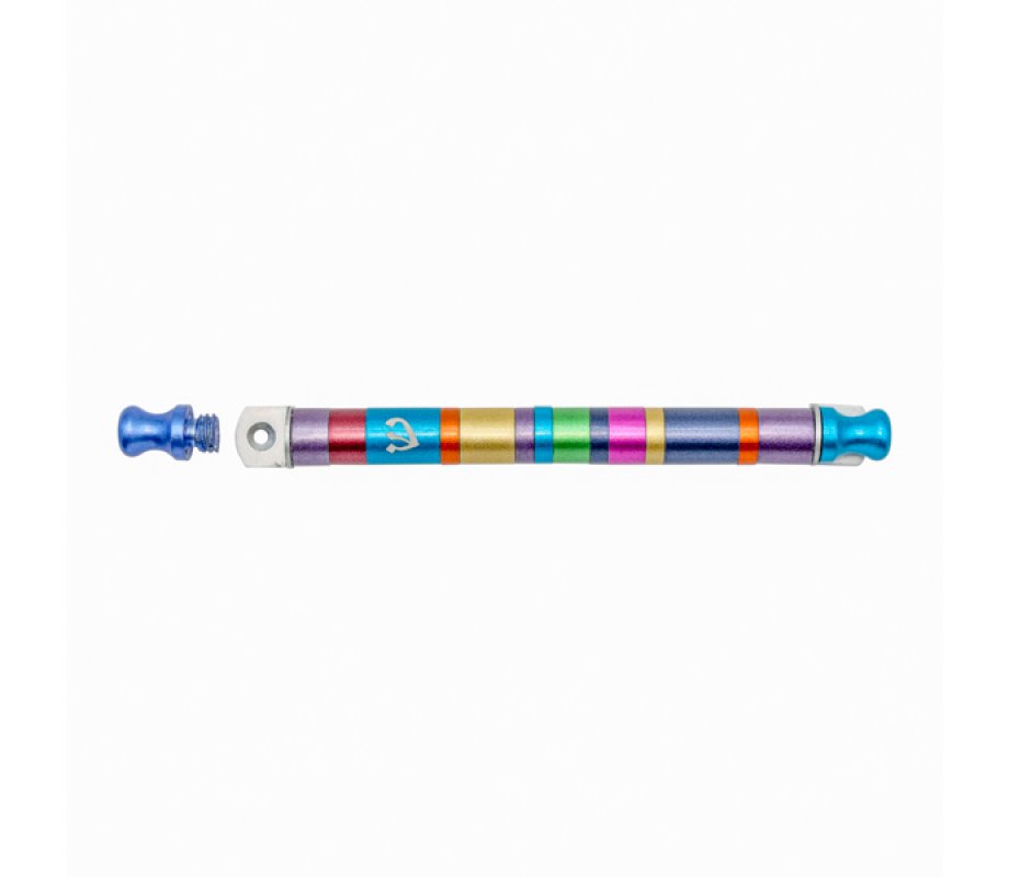 Anodized Aluminum Cylinder Mezuzah Case, Multicolor Stripes -Yair Emanuel
