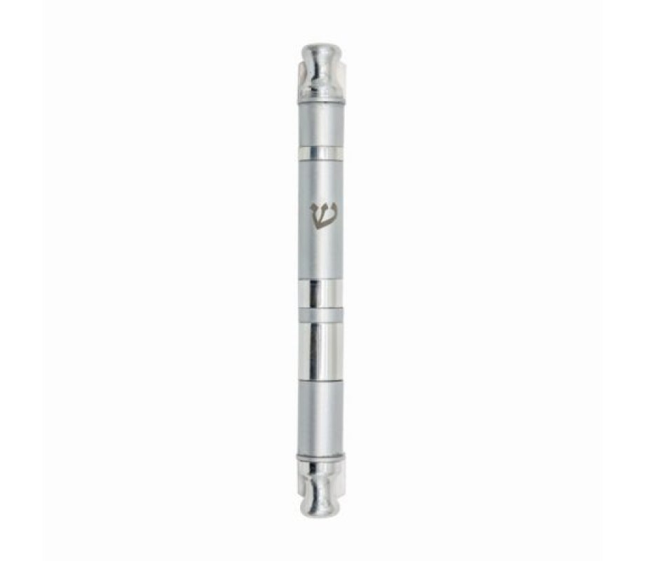 Anodized Aluminum Cylinder Mezuzah Case, Wide Stripes in Silver -Yair Emanuel