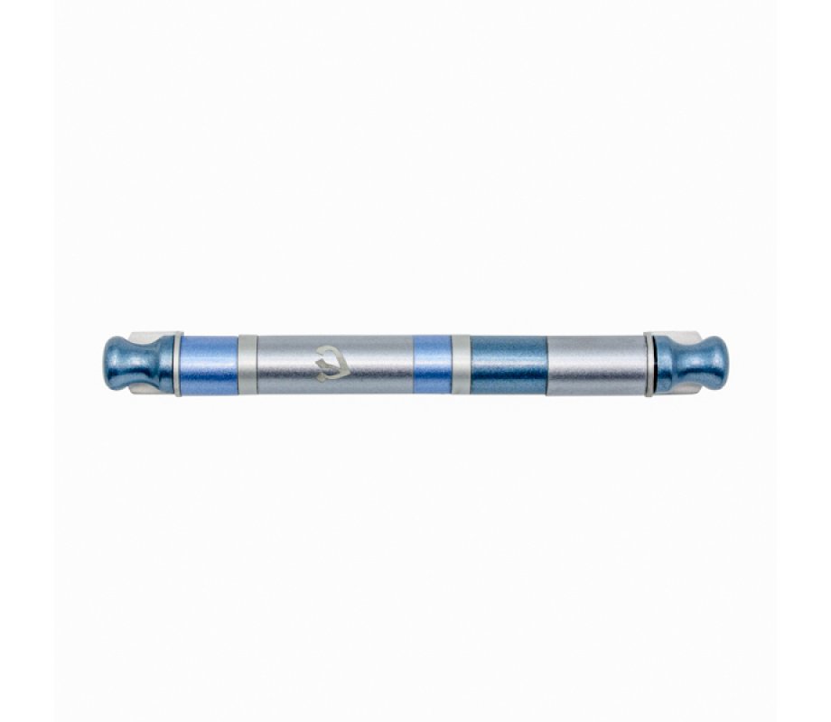 Anodized Aluminum Cylinder Mezuzah Case, Wide Stripes in Silver and Blue -Yair Emanuel