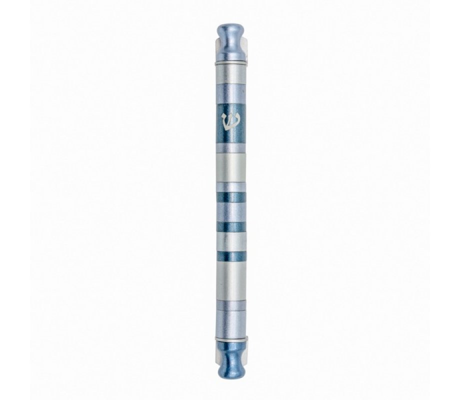 Anodized Aluminum Cylinder Mezuzah Case, Shades of Gray Stripes - Yair Emanuel