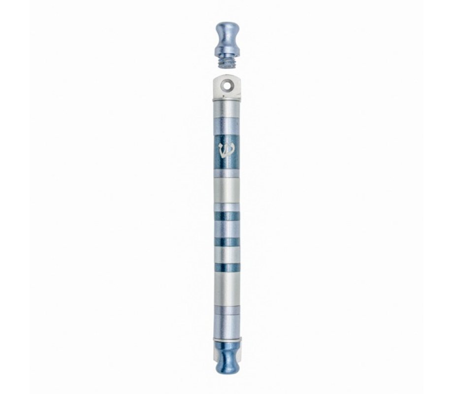 Anodized Aluminum Cylinder Mezuzah Case, Shades of Gray Stripes - Yair Emanuel