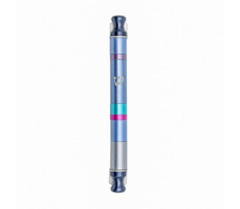 Anodized Aluminum Cylinder Mezuzah Case, Stripes in Blue - Yair Emanuel